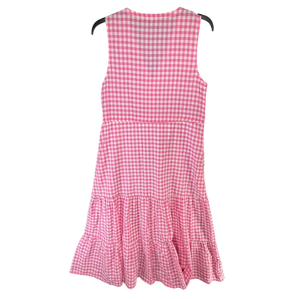 Chaps Gingham Check Tiered Ruffle Midi Dress Small Pink Cotton Cottage Prairie - Picture 5 of 12